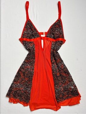 Orange & Leopard Print Mesh Slip- XL